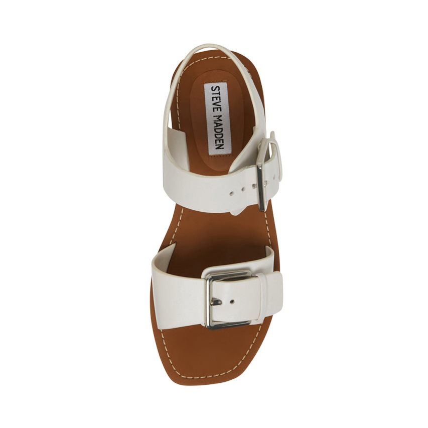 White Steve Madden Santo Leather Women's Flat Sandals | PH 8706ZCY